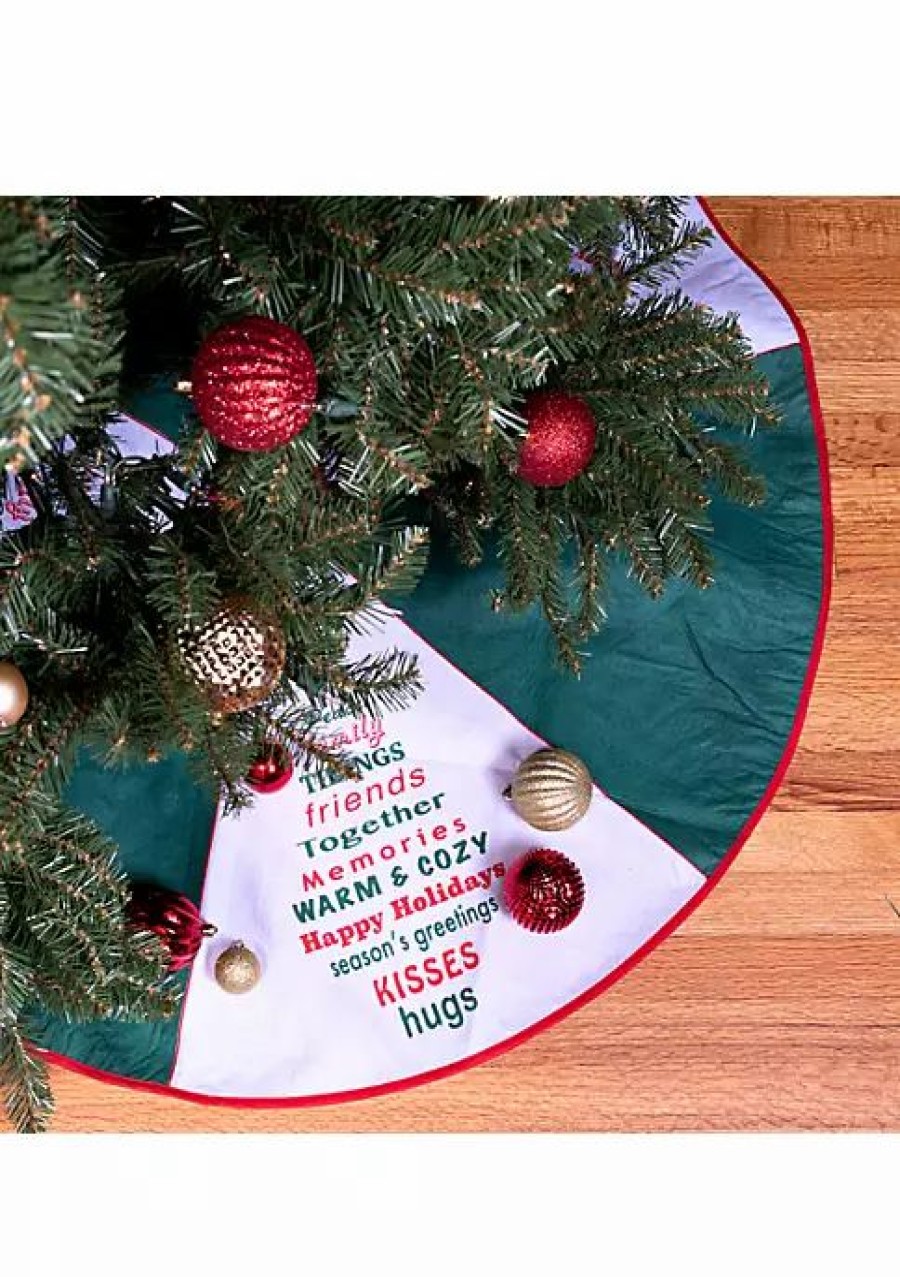 Holiday * | Hot Sale Lexi Home 36 In. Green And White Seasons Greetings Christmas Tree Skirt Green/White