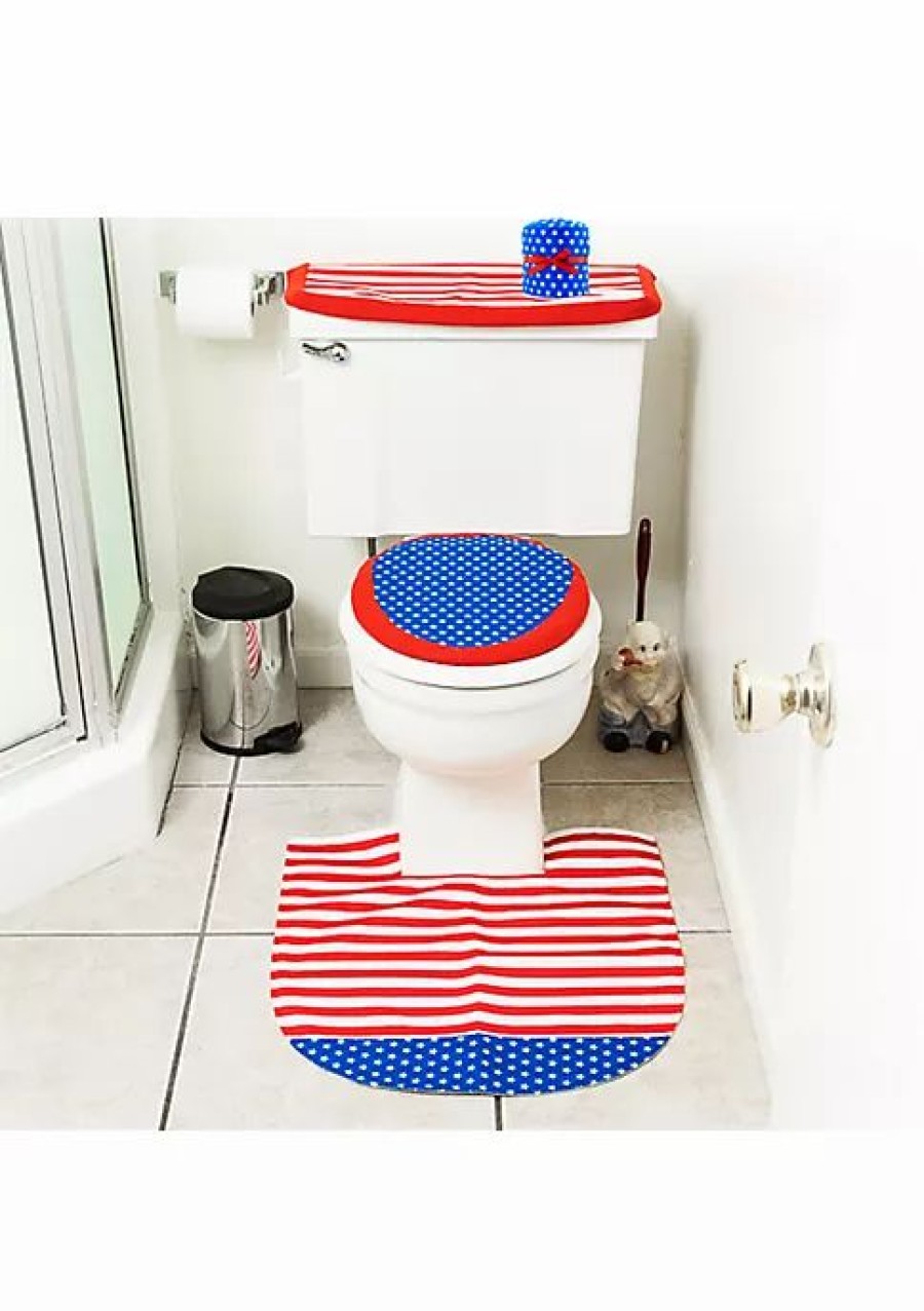 Bed & Bath * | Top 10 Lexi Home Patriotic Toilet Seat Cover & Rug Bathroom Accessory Set Multi