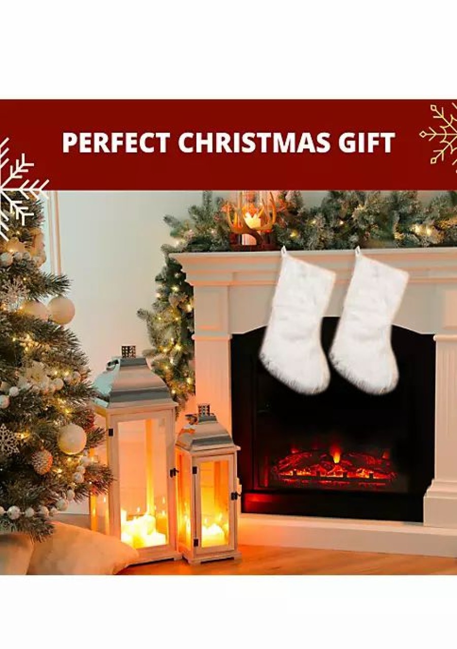 Home * | Best Sale Lexi Home Large Christmas Holiday Stockings Set Of 2 Faux Fur Stockings Cream