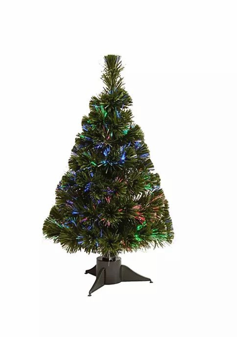 Trees * | Best Deal National Tree 24 Pre-Lit Ice Artificial Fiber Optic Christmas Tree Multicolor Led Lights Green