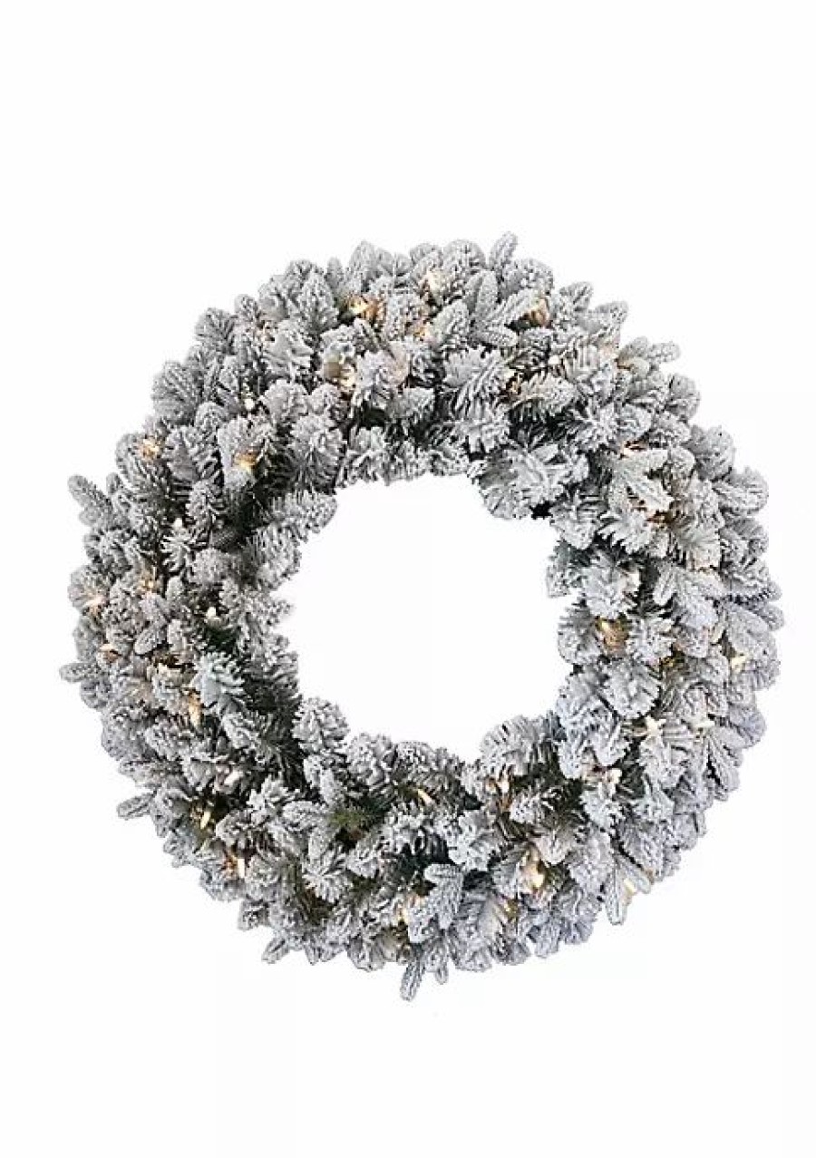 Home * | Cheapest National Tree 24 Pre-Lit Led Snowy Iceland Fir Artificial Christmas Wreath Warm White Lights Green