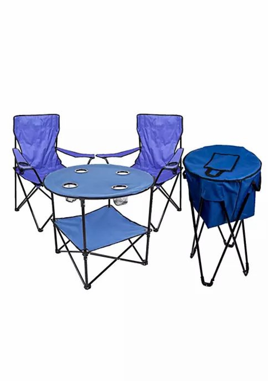 Home * | Discount Lexi Home Durable 4Pc Outdoor Picnic Set Folding Table, Folding Chairs And Chest Cooler Blue