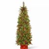 Trees * | Best Deal National Tree 6 Pre-Lit Pencil Colonial Pine Artificial Half Wall Christmas Tree Clear Lights Green