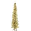 Christmas * | Wholesale National Tree 7 Pre-Lit Pencil Champagne Tinsel Artificial Christmas Tree Clear Lights Gold