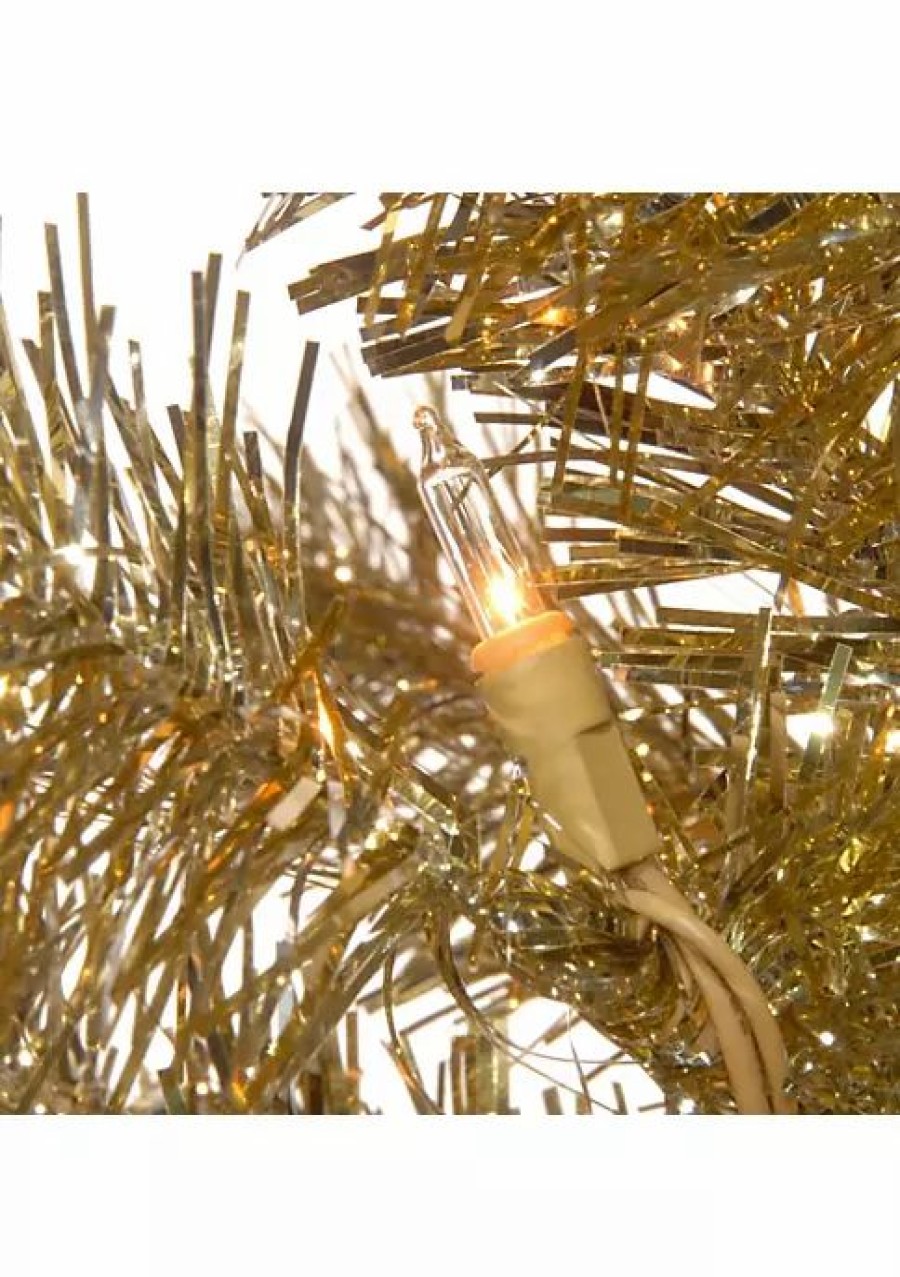 Christmas * | Wholesale National Tree 7 Pre-Lit Pencil Champagne Tinsel Artificial Christmas Tree Clear Lights Gold