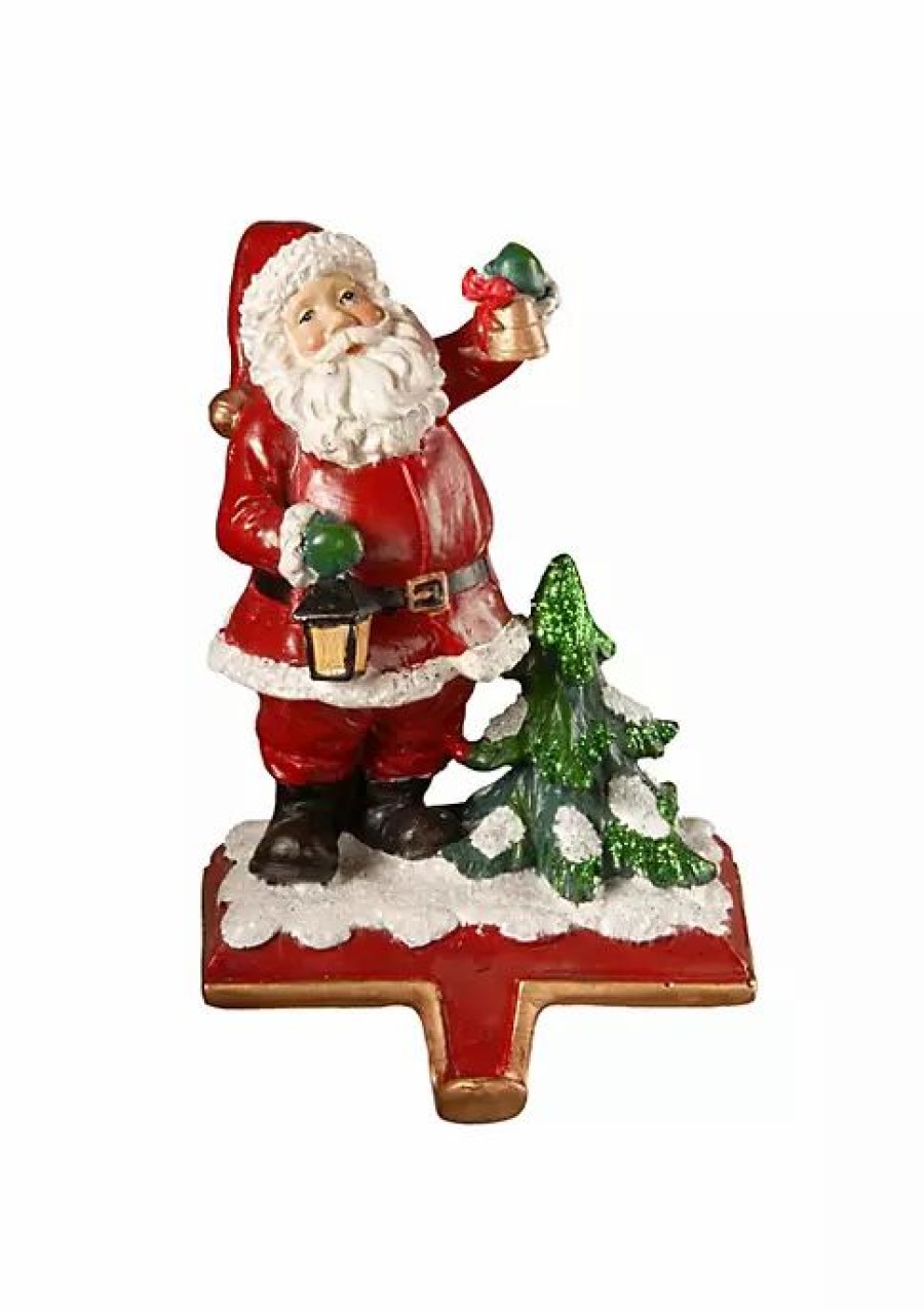 Home * | Outlet National Tree 6.5 And Green Santa Holding Lantern Christmas Stocking Holder Red