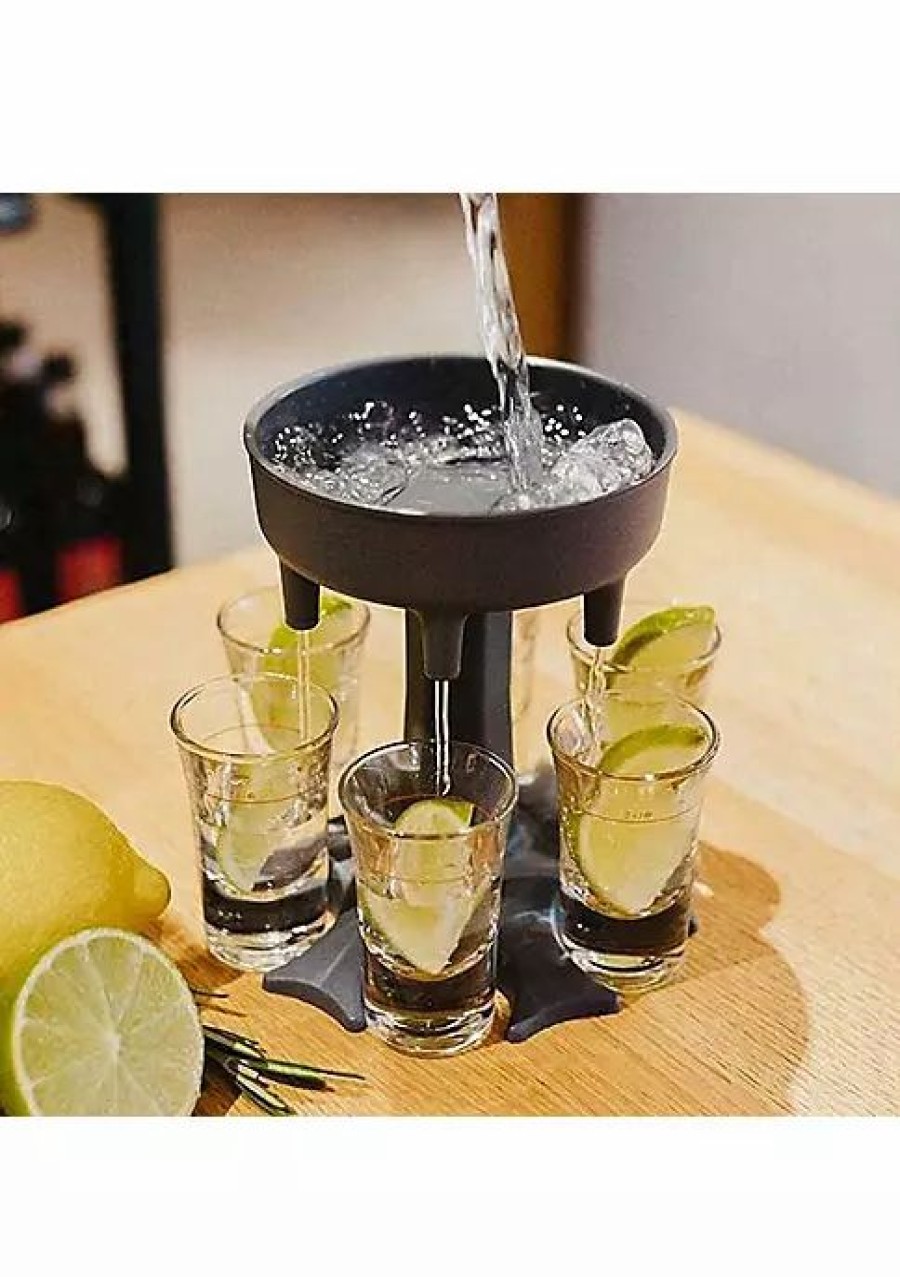 Home * | Best Sale Lexi Home 6 Shot Liquor Dispenser/Holder Set With 6 Shot Acrylic Glasses Grey Dispenser With Clear Acrylic Shot Glasses