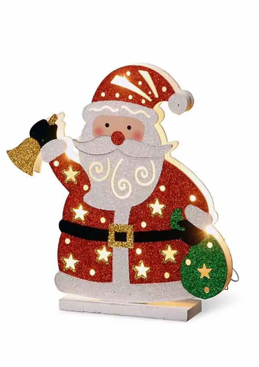 Holiday * | Brand New National Tree 11.75 And Green Prelit Santa With Bell Outdoor Christmas Decor Red