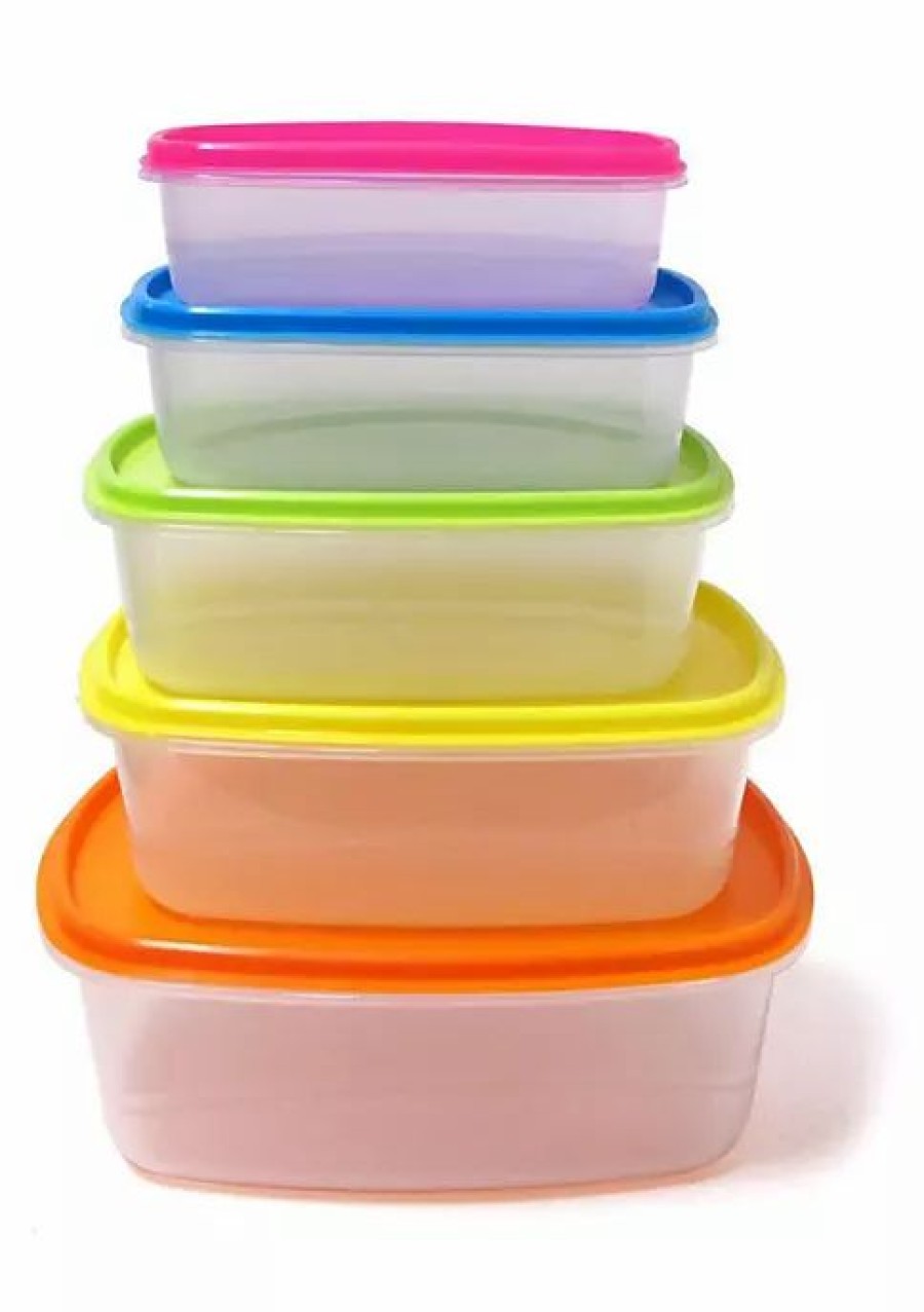 Home * | Coupon Lexi Home 10 Pc. Nested Rectangular Plastic Food Storage Set With Color Lids Multi