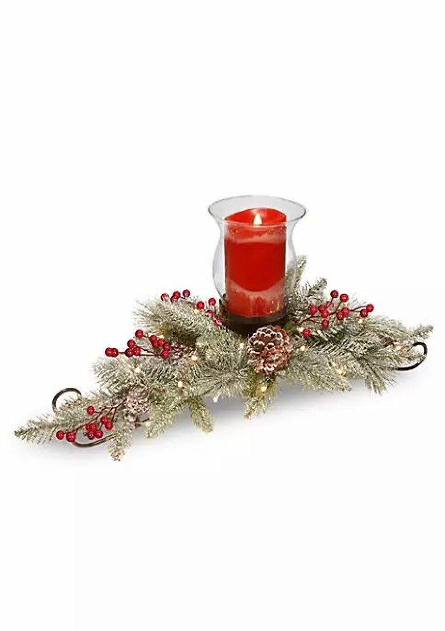 Home * | Best Pirce National Tree 30 Snowy Bristle Christmas Candle Holder And Centerpiece Green