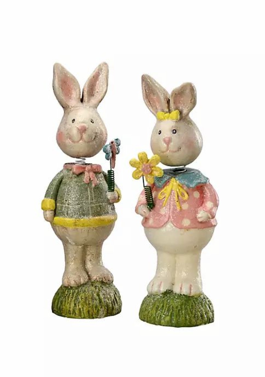 Home * | Cheapest National Tree Set Of 2 And Pink Bunny Couple Easter Decoration 8 Green