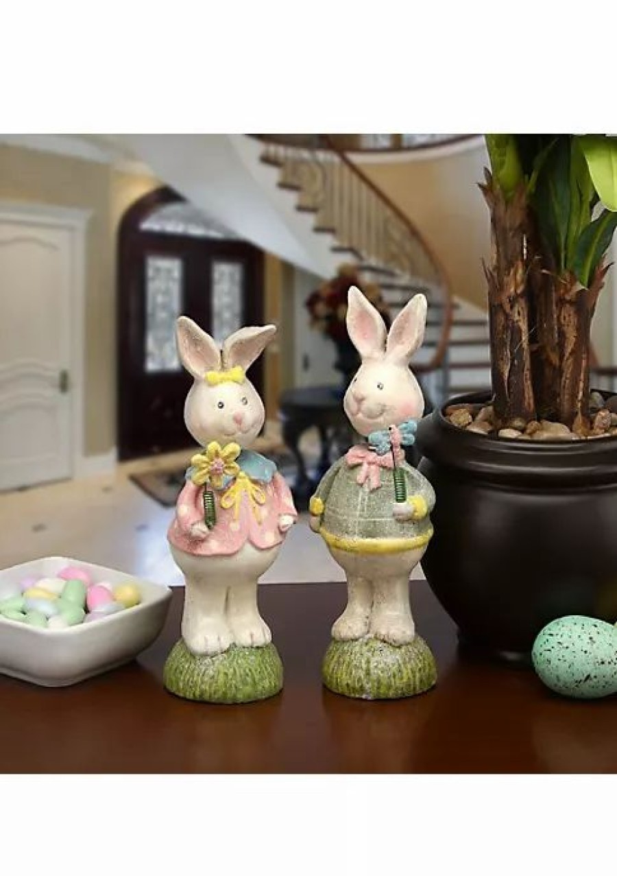 Home * | Cheapest National Tree Set Of 2 And Pink Bunny Couple Easter Decoration 8 Green