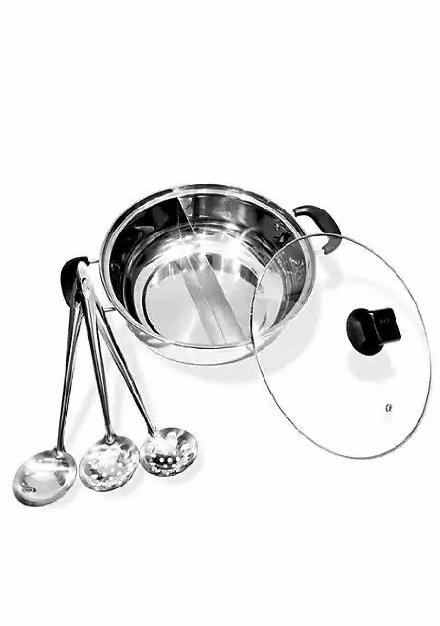 Home * | Best Reviews Of Lexi Home Stainless Steel 4.5 Qt Hot Pot With Divider And Cooking Utensils Silver