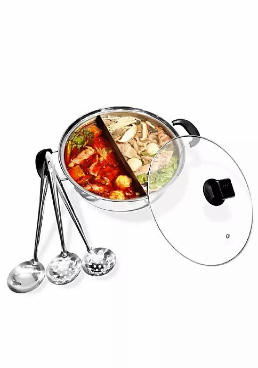 Home * | Best Reviews Of Lexi Home Stainless Steel 4.5 Qt Hot Pot With Divider And Cooking Utensils Silver