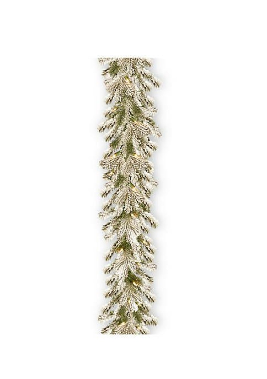 Holiday * | Discount National Tree 9 X 12 Pre-Lit Snowy Sheffield Spruce Artificial Christmas Garland Clear Lights Green