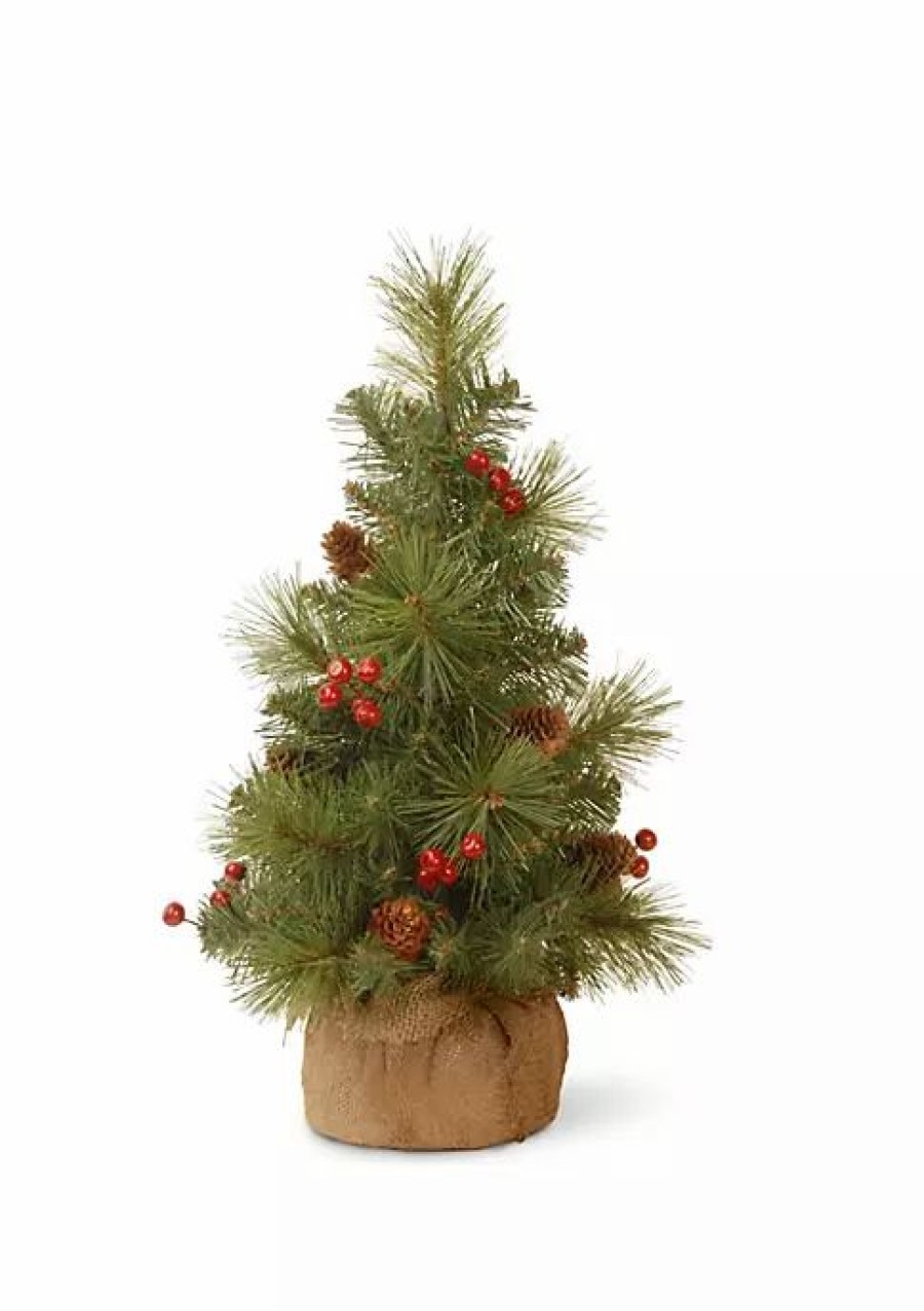 Christmas * | Flash Sale National Tree 18 Medium Miniature Pine Burlap Base Artificial Christmas Tree Unlit Green