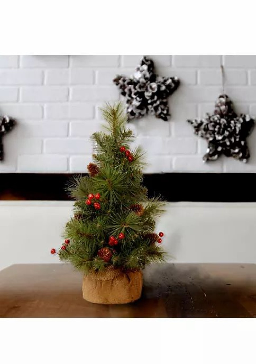 Christmas * | Flash Sale National Tree 18 Medium Miniature Pine Burlap Base Artificial Christmas Tree Unlit Green