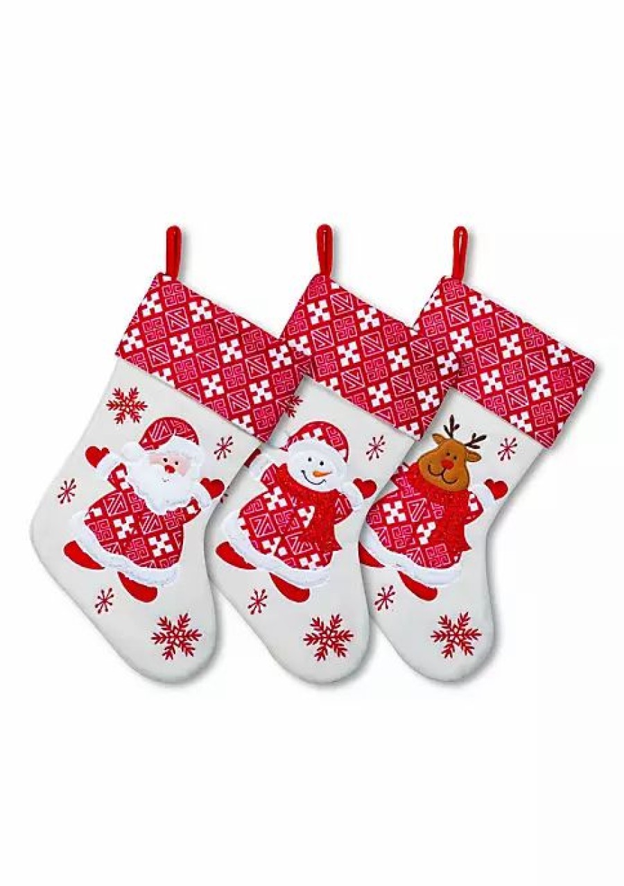 Holiday * | Coupon Lexi Home Large Christmas Holiday Stockings Set Of 3 Polar Fleece Snowflake Stockings Red/White