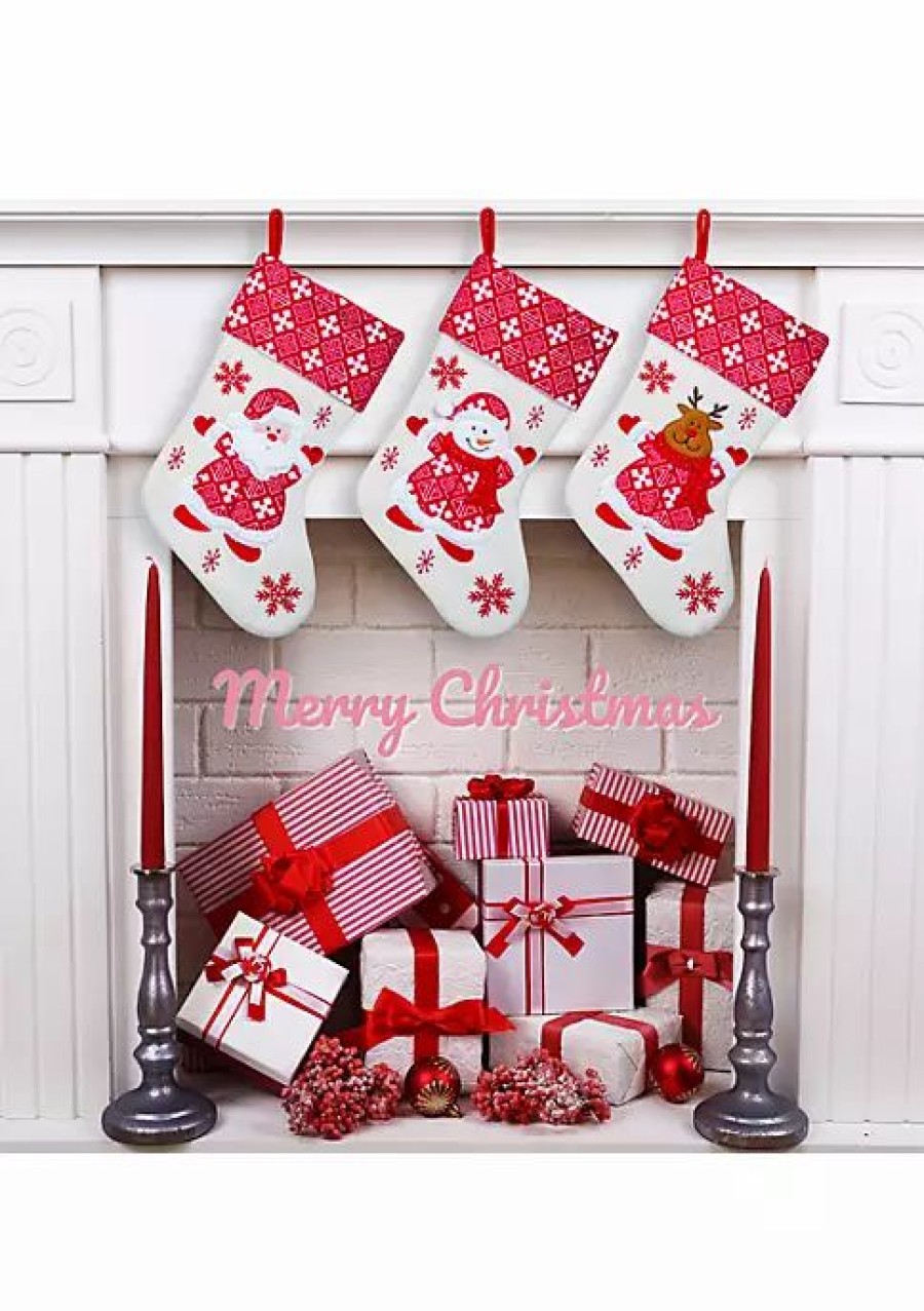 Holiday * | Coupon Lexi Home Large Christmas Holiday Stockings Set Of 3 Polar Fleece Snowflake Stockings Red/White