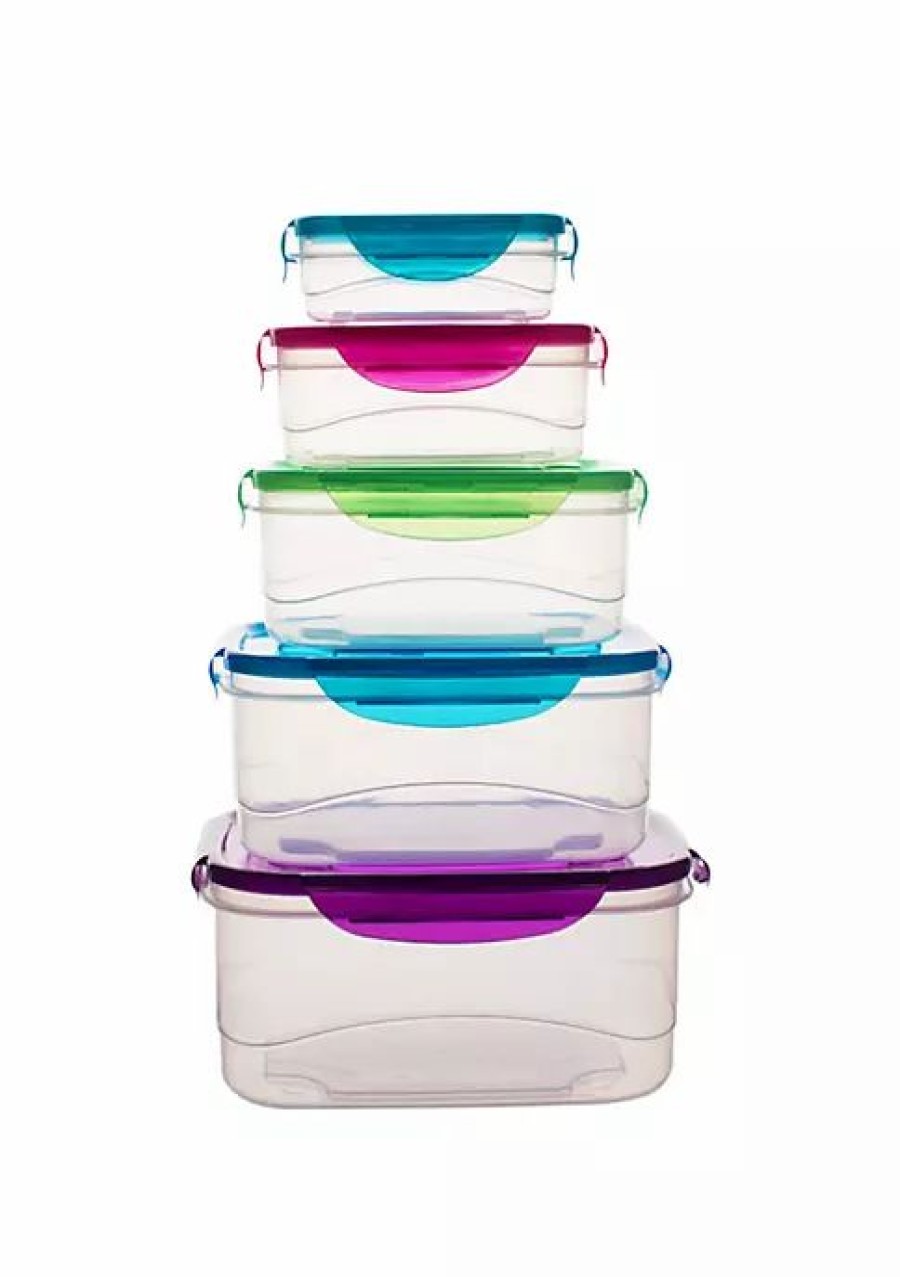 Home * | Best Sale Lexi Home Rectangular Lock-And Seal Plastic 5 Container Food Storage Set Multi