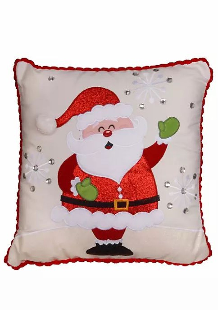 Christmas * | Hot Sale National Tree 16 And Silver Christmas Santa With Snowflakes Throw Pillow Red