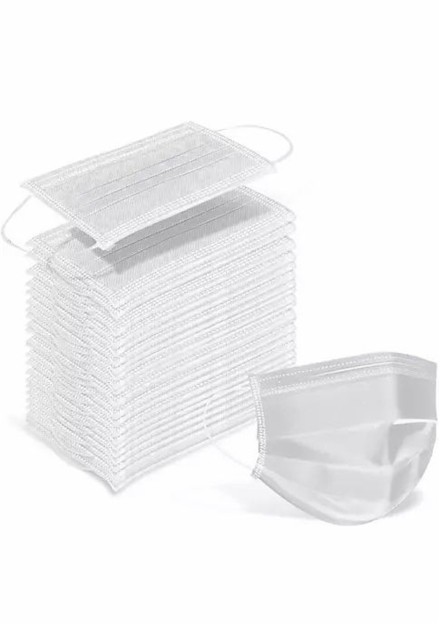 Small Accessories * | Cheapest Lexi Home Adult 3 Ply White Disposable Face Masks-Individually Wrapped 100 Pack White -100 Pack