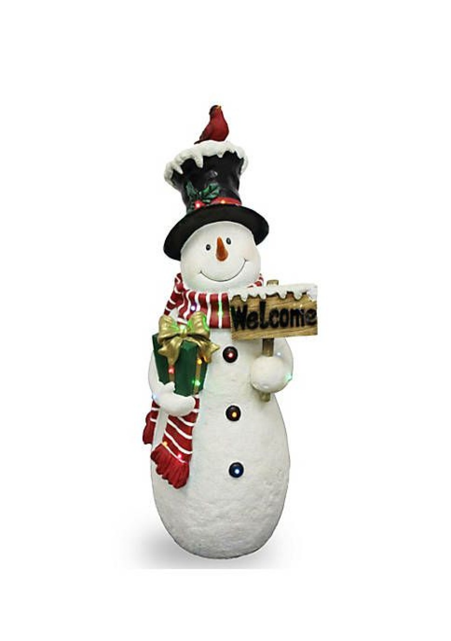 Christmas * | Wholesale National Tree 28.5 Pre-Lit Snowman With Gift Outdoor Christmas Decor White