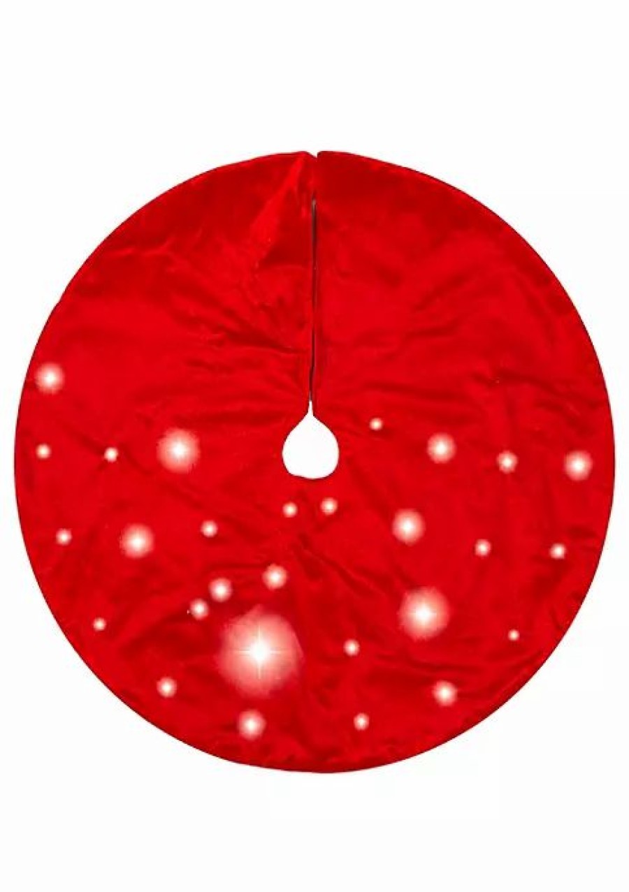 Home * | Best Reviews Of Lexi Home 36 In. Velvet Led Lighted Tree Christmas Tree Skirt Red