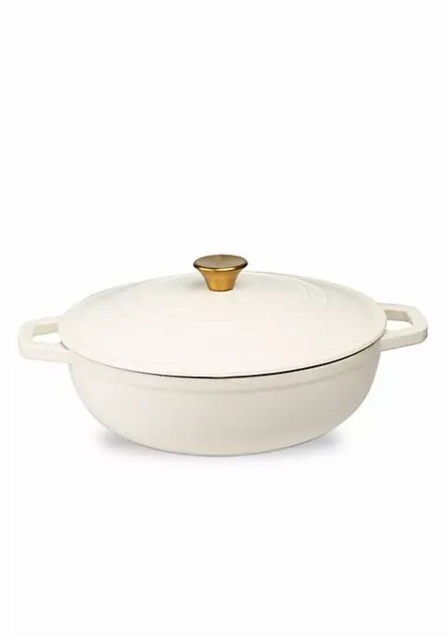 Home * | Discount Lexi Home Durable Cast Iron Low Pot Dutch Oven 5Qt In Cream