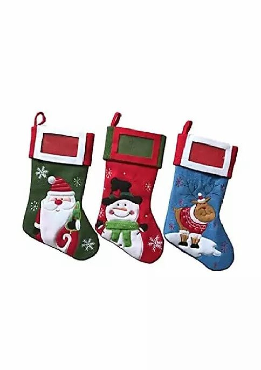 Home * | Budget Lexi Home Large Christmas Holiday Stockings Set Of 3 Photo Insert Stockings Assorted