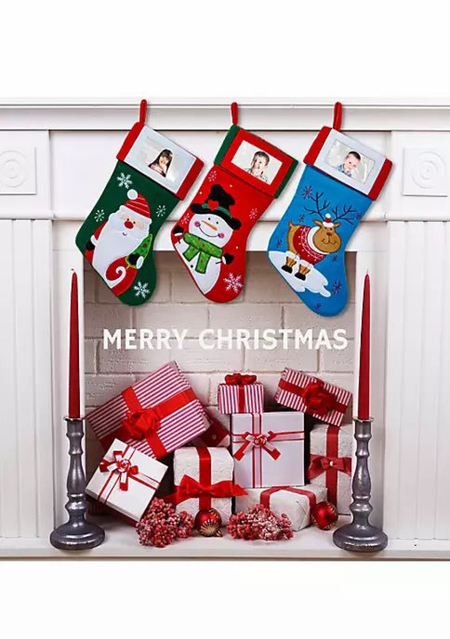 Home * | Budget Lexi Home Large Christmas Holiday Stockings Set Of 3 Photo Insert Stockings Assorted