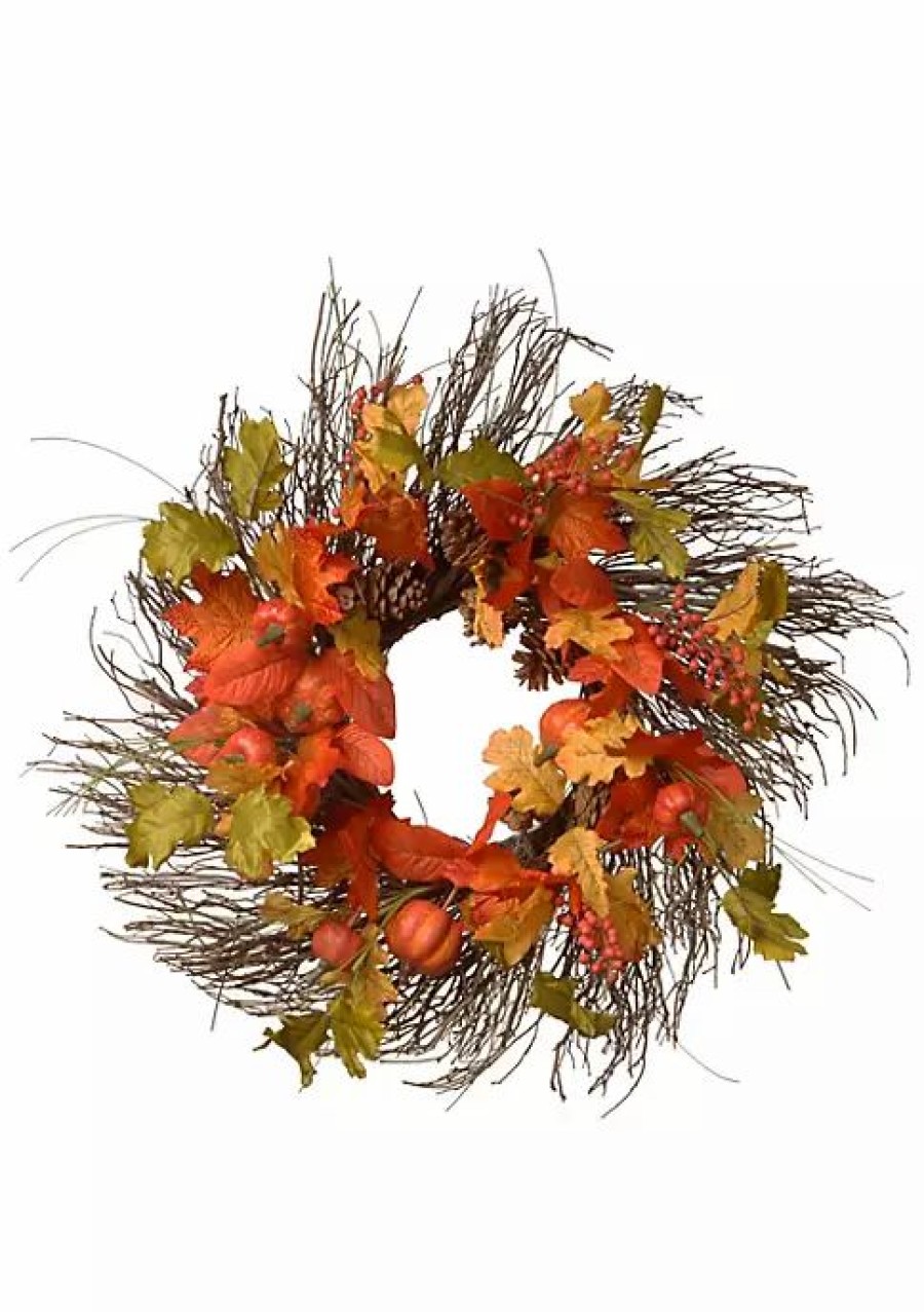 Home * | Deals National Tree And Green Maple Leaves Artificial Autumn Wreath 26-Inch Unlit Orange