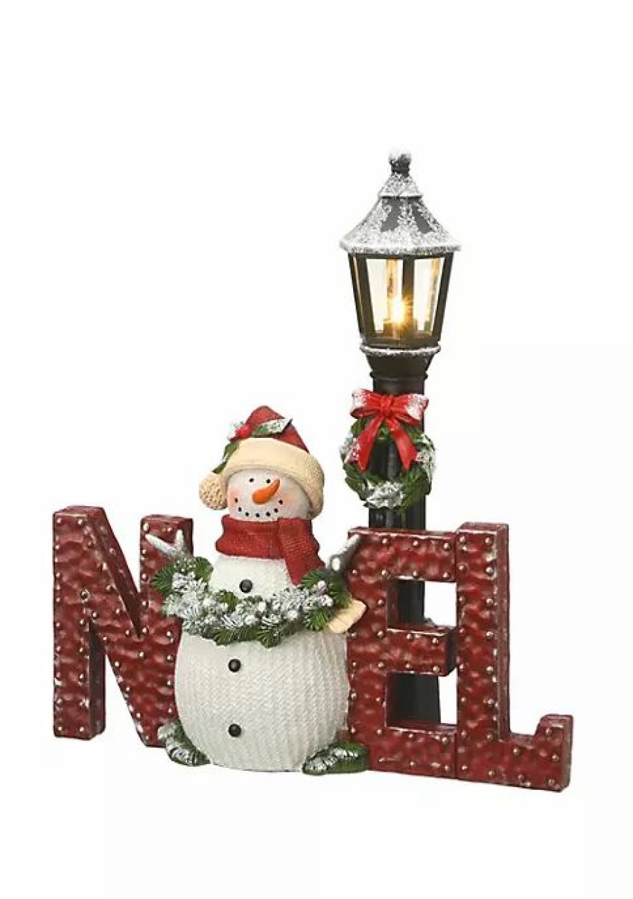 Home * | Best Sale National Tree 12 And White Led Lighted Snowman With Lamppost Christmas Tabletop Decor Red