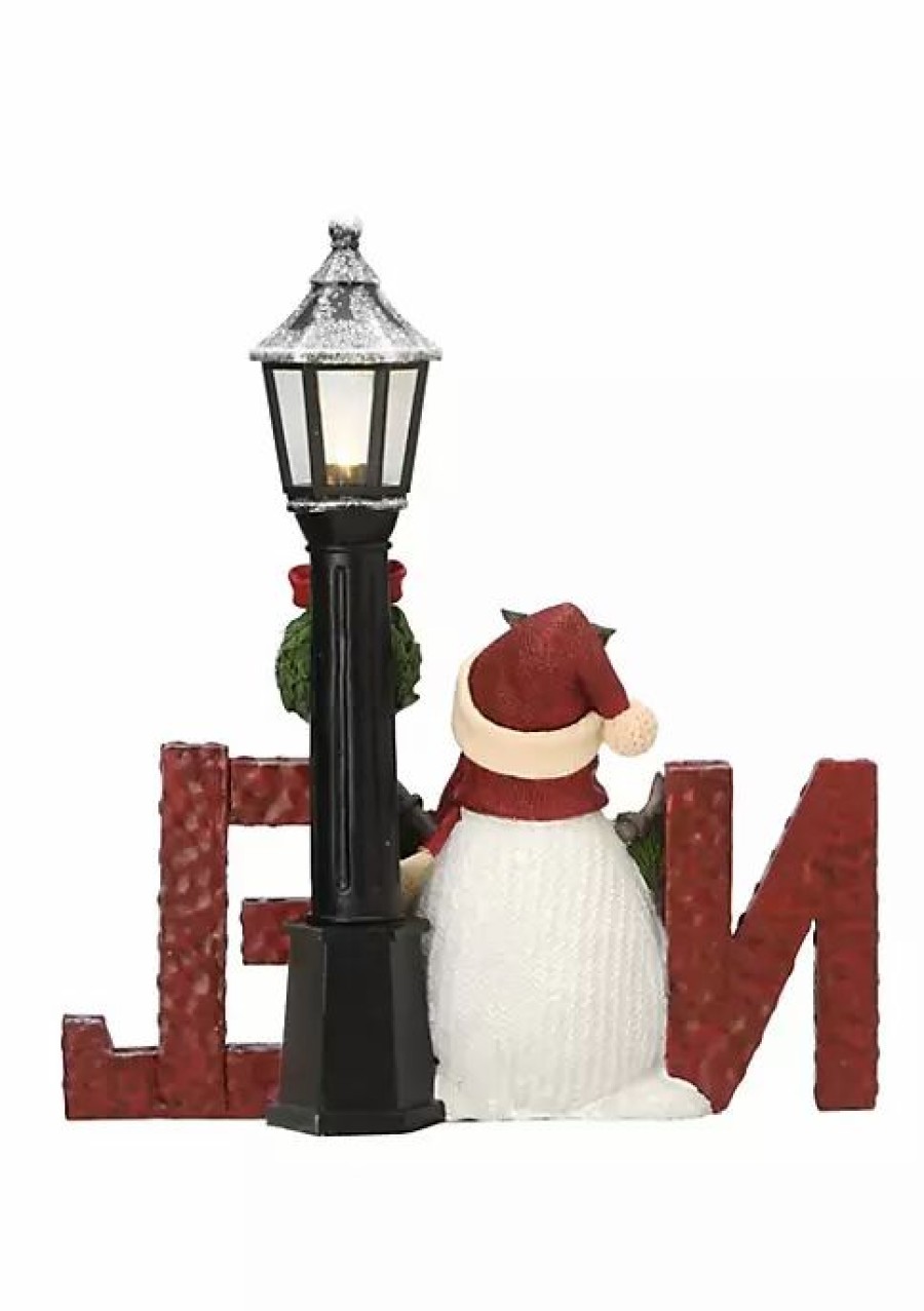 Home * | Best Sale National Tree 12 And White Led Lighted Snowman With Lamppost Christmas Tabletop Decor Red