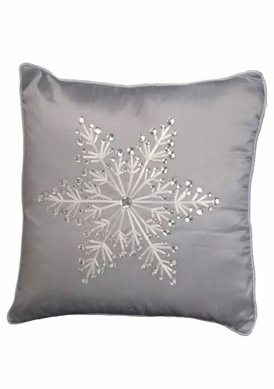 Bed & Bath * | Hot Sale National Tree 16 And Silver Christmas Snowflake Throw Pillow Gray