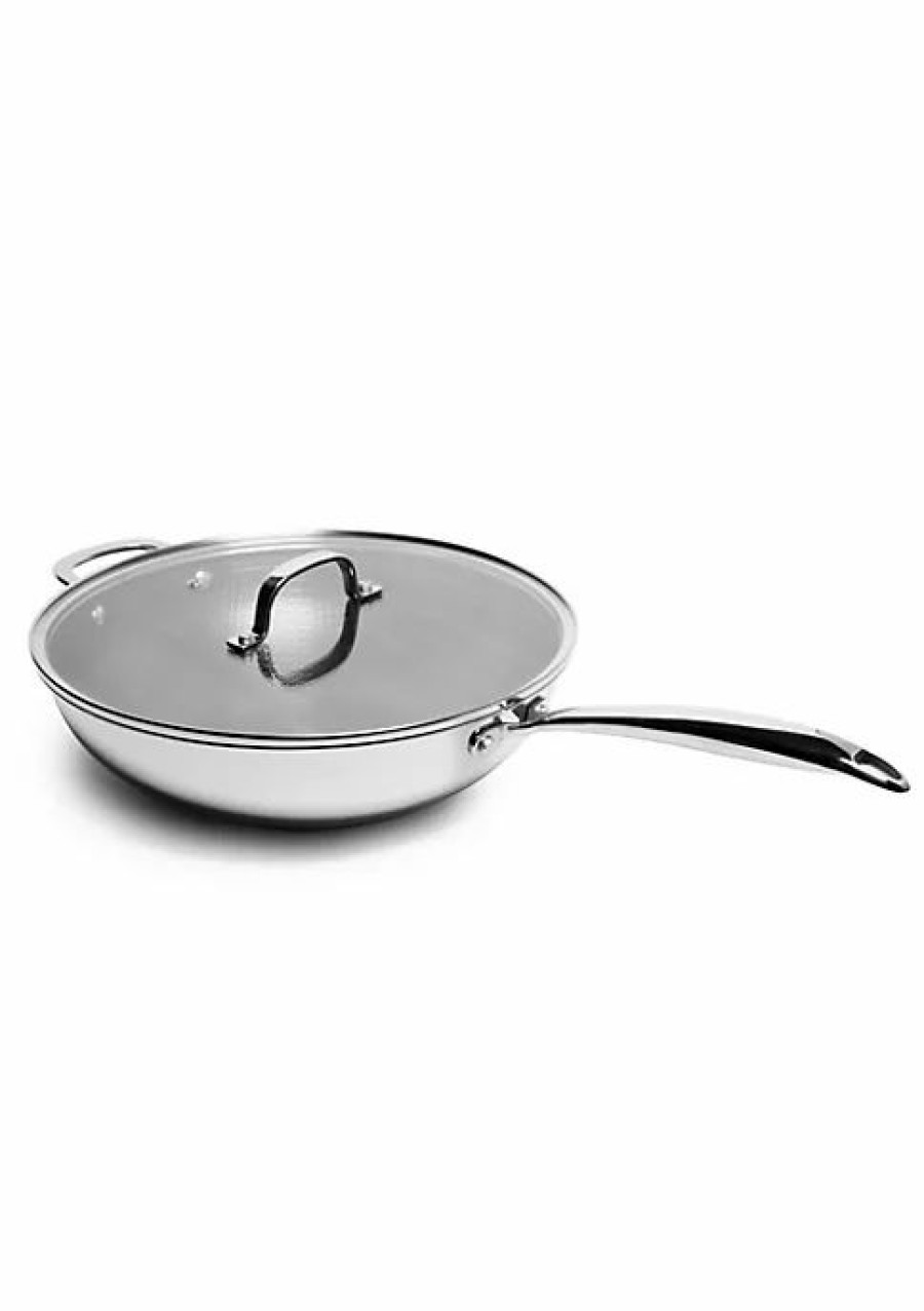 Home * | New Lexi Home Diamond Tri-Ply Kitchen 5 Qt. Wok Pan With Glass Lid Nonstick Heat Resistant Kitchen Cookware Stainless Steel