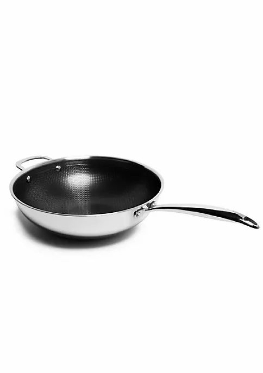 Home * | New Lexi Home Diamond Tri-Ply Kitchen 5 Qt. Wok Pan With Glass Lid Nonstick Heat Resistant Kitchen Cookware Stainless Steel