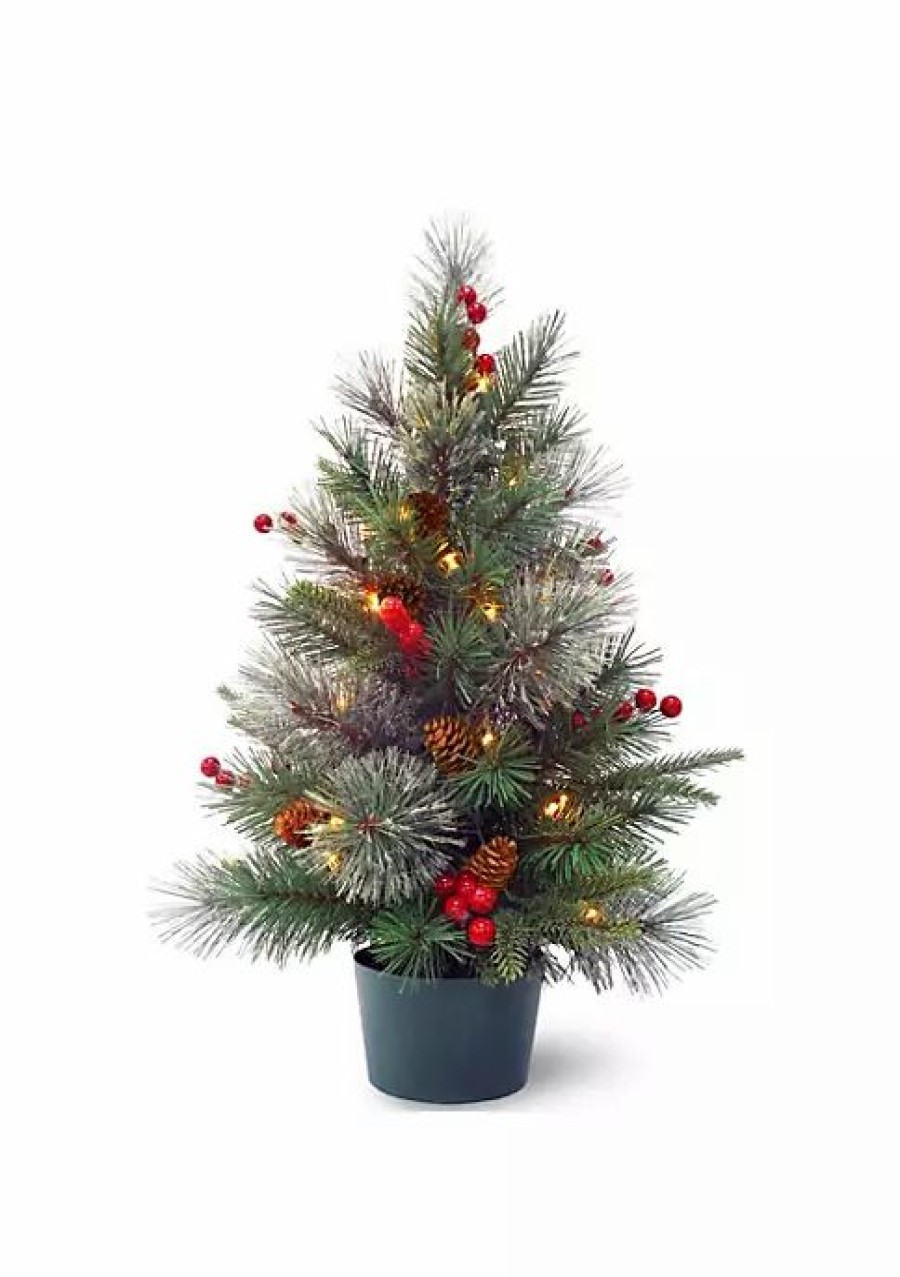 Christmas * | Cheap National Tree 2 Pre-Lit Colonial Potted Mixed Pine Medium Artificial Christmas Tree Warm White Led Lights Green