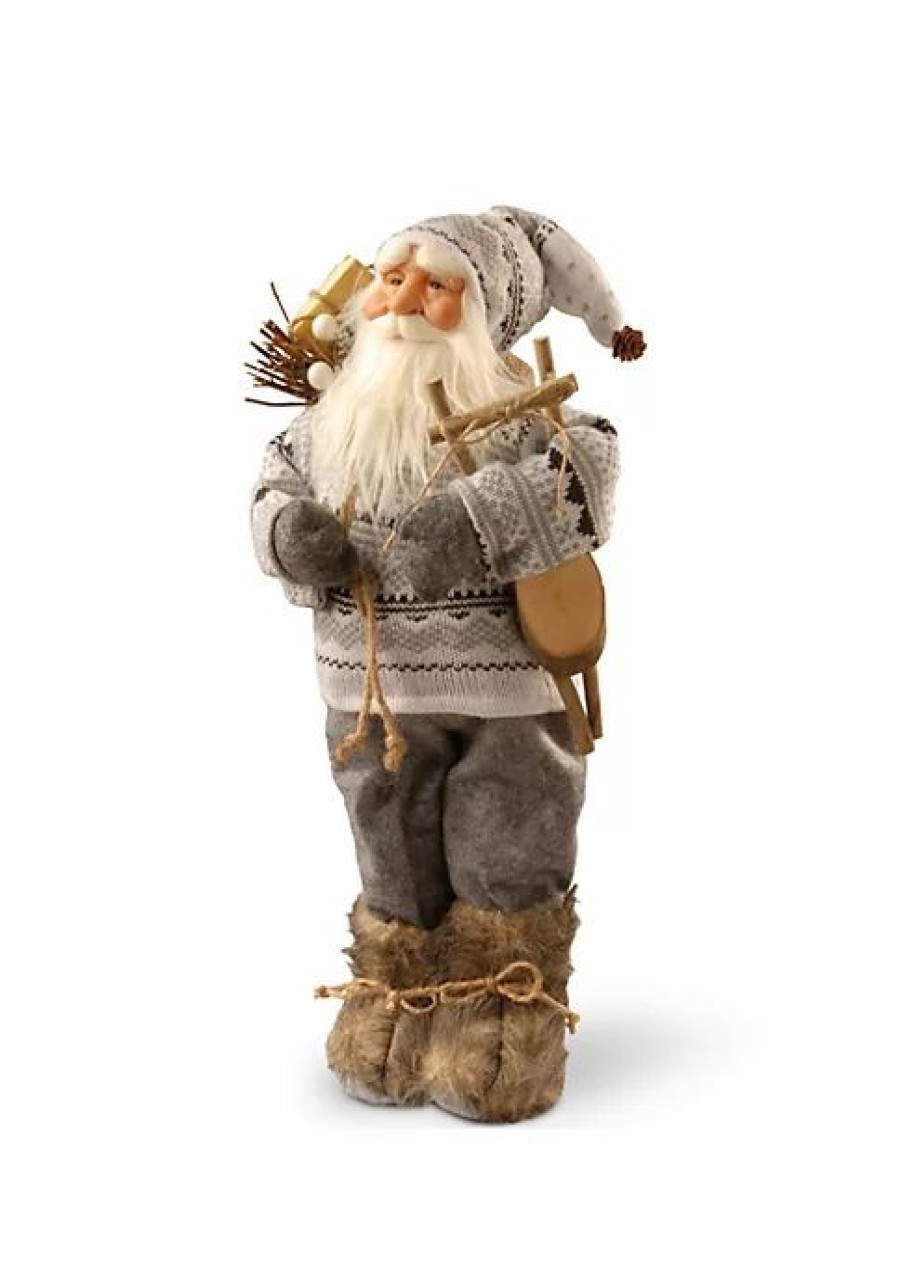 Home * | Flash Sale National Tree 17.5 And Brown Handcrafted Christmas Standing Santa Figurine Gray