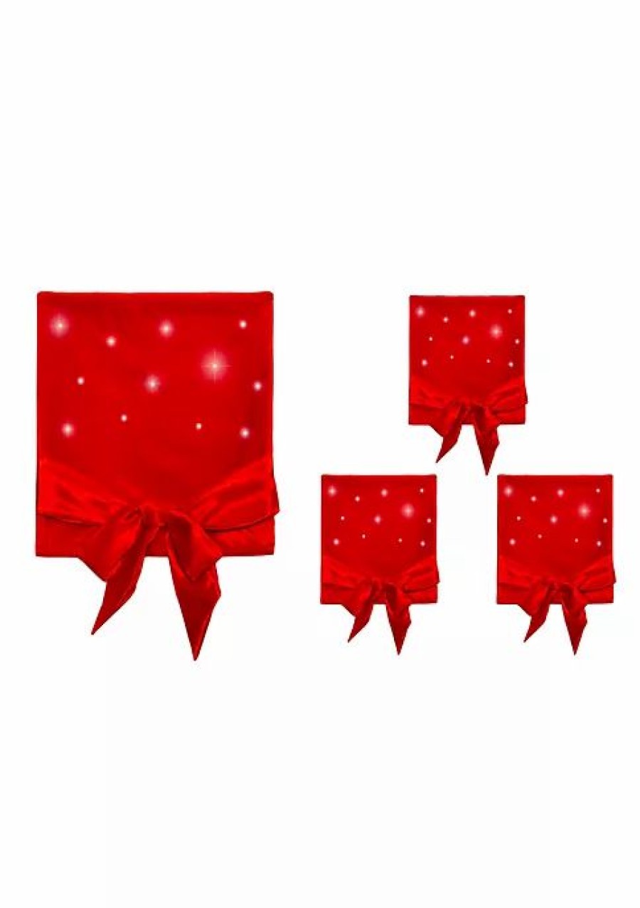 Home * | Top 10 Lexi Home Festive Christmas Holiday Decorations Set Of 4 Led Lights Dining Room Chair Covers Red Led Lights