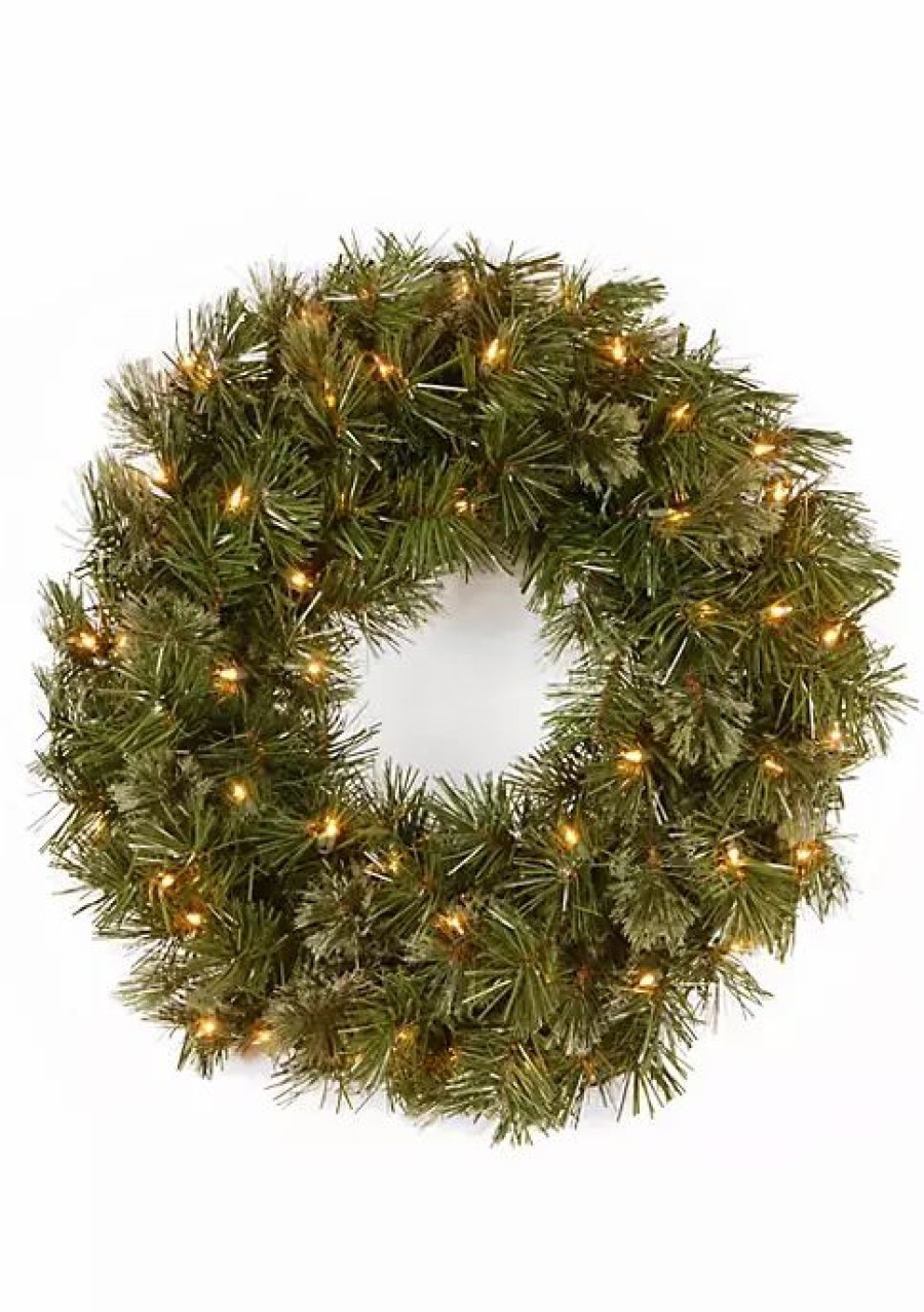 Christmas * | Brand New National Tree Pre-Lit Wispy Willow Artificial Christmas Wreath 24-Inch Clear Lights Green