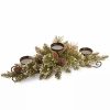 Home * | Cheapest National Tree 29 And Brown Glittered Pine Christmas Centerpiece And Candle Holder Green