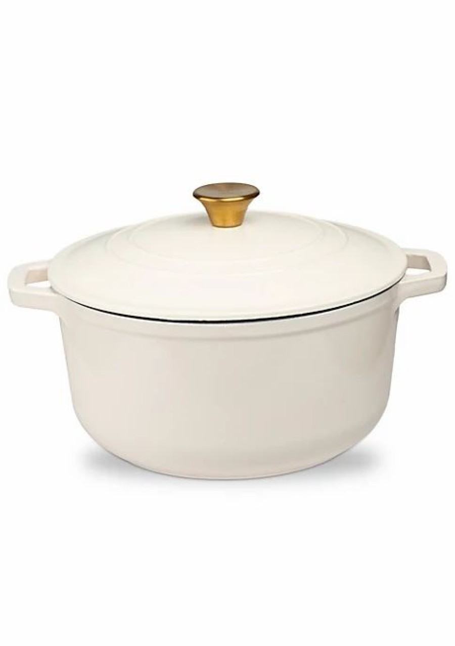 Home * | Flash Sale Lexi Home Durable Cast Iron Dutch Oven 6Qt Casserole Pot In Enamel Cream