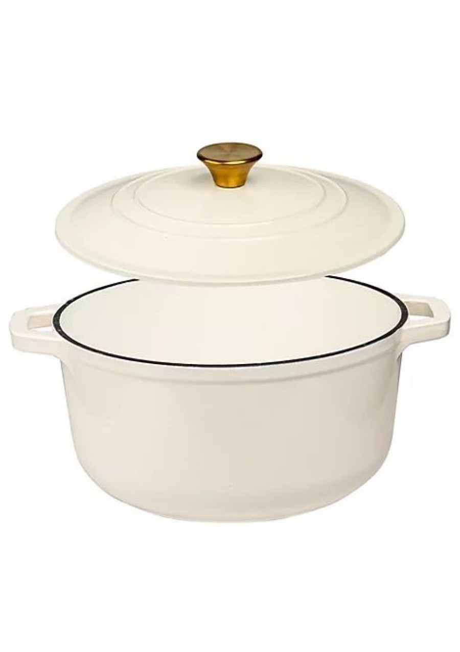 Home * | Flash Sale Lexi Home Durable Cast Iron Dutch Oven 6Qt Casserole Pot In Enamel Cream