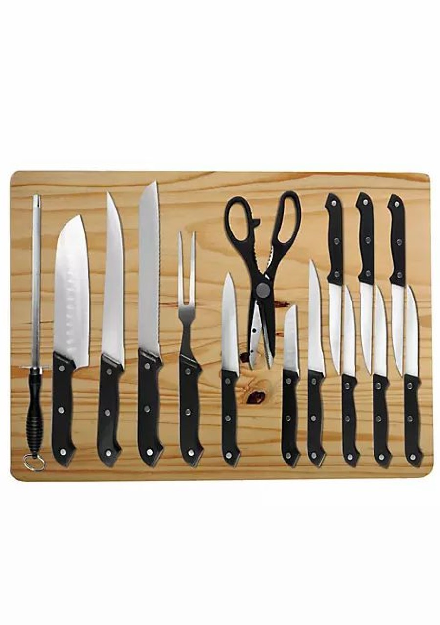 Home * | Discount Lexi Home Cutlery Set With Jumbo Cutting Board 16 Pc. Set Black