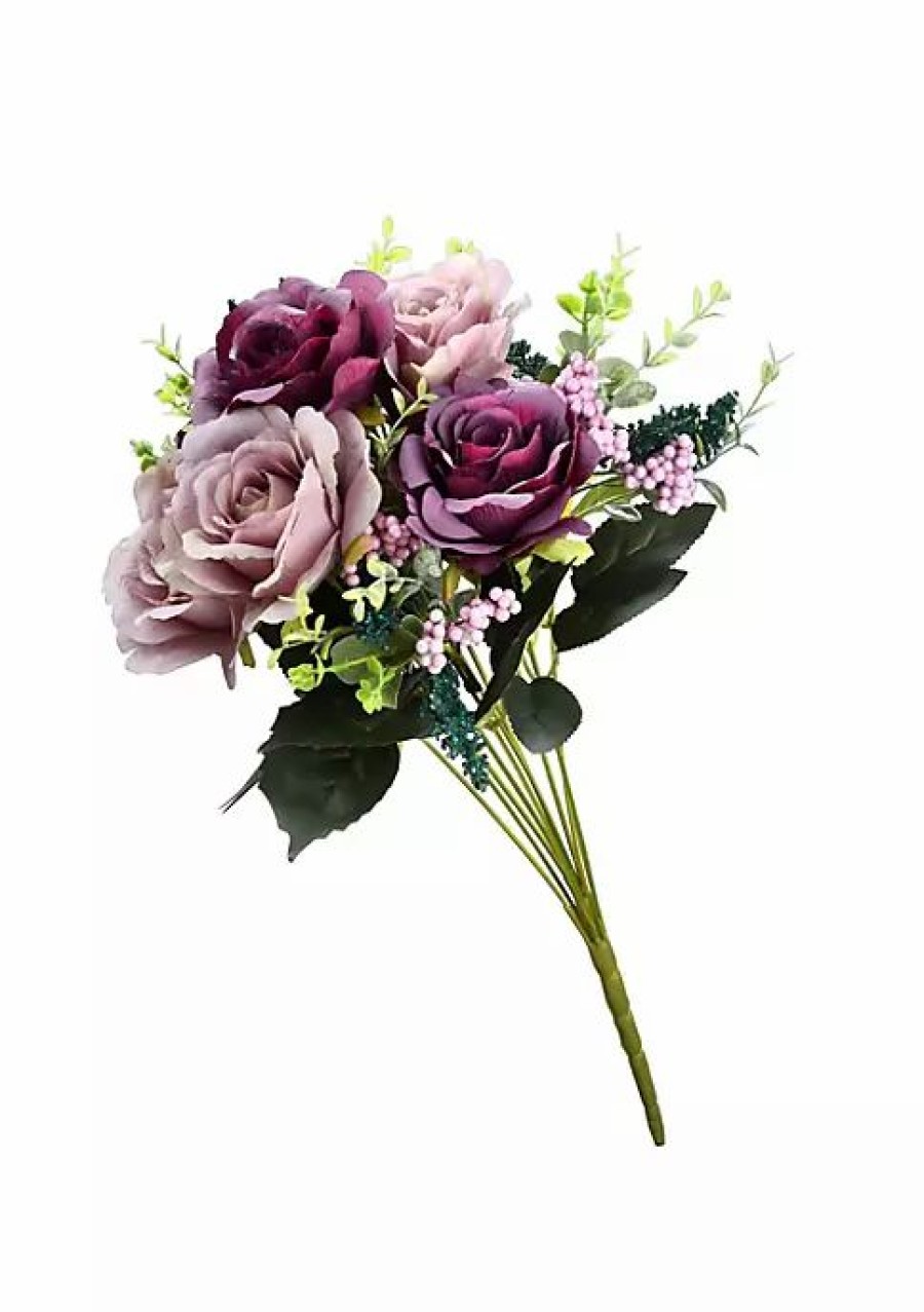 Home * | Outlet National Tree 19 Artificial Large Rose Flower Bouquet On Stick Purple