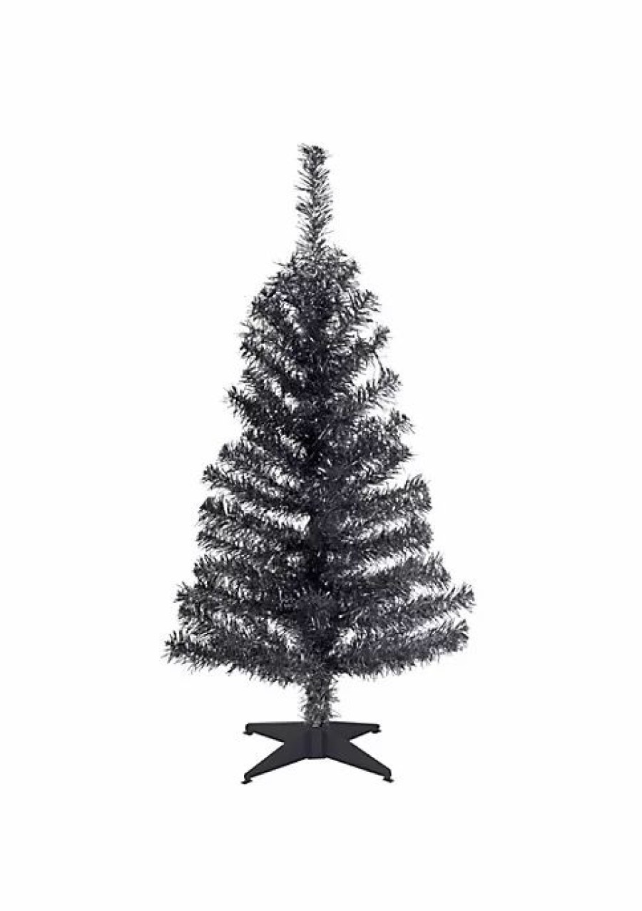 Trees * | Top 10 National Tree 3 Medium Tinsel Artificial Christmas Tree Unlit Black