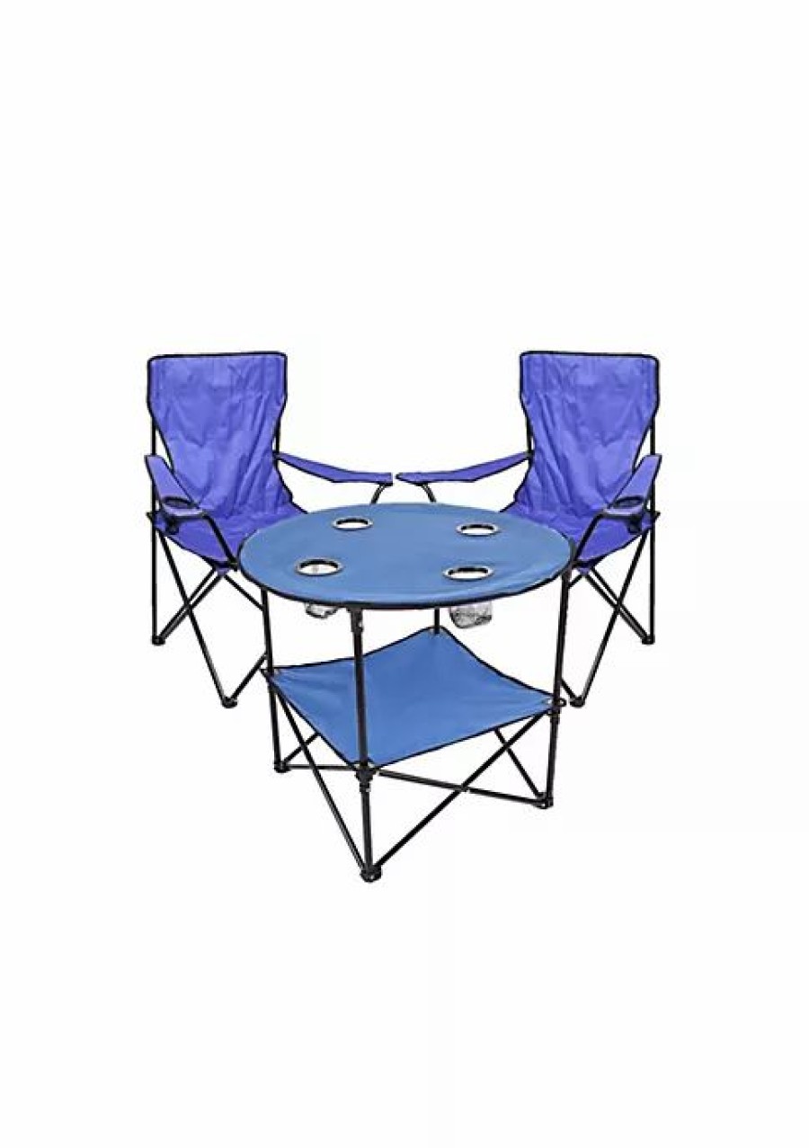 Home * | Brand New Lexi Home Durable Outdoor Picnic Folding Table And Folding Chairs 3 Pc Set Blue