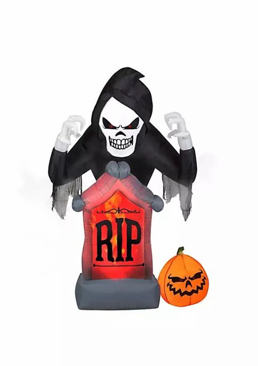 Home * | Outlet National Tree 6 Shaking Grim Reaper Inflatable Outdoor Halloween Decoration Red