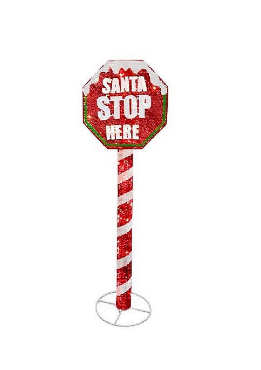 Home * | New National Tree 60 And White Stop Sign Decor With White Led Lights Red